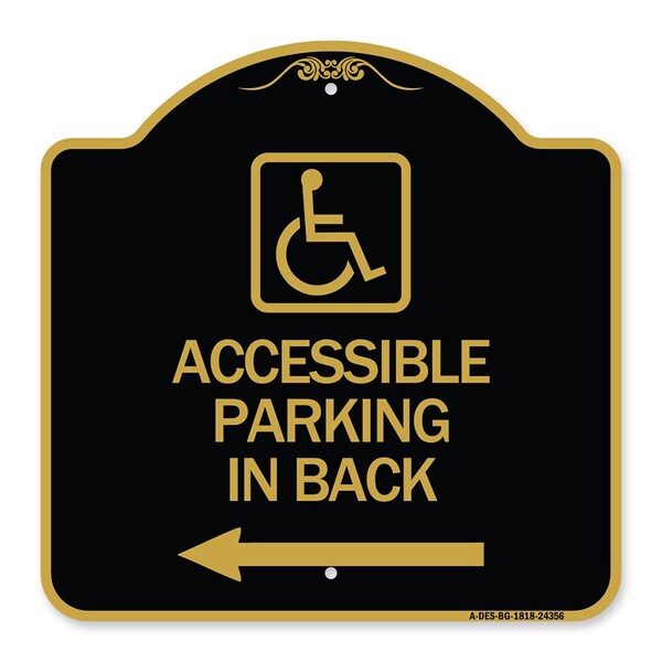Signmission Accessible Parking on Left Arrow W/ Graphic, Black & Gold Aluminum Sign, 18" x 18", BG-1818-24356 A-DES-BG-1818-24356 - main